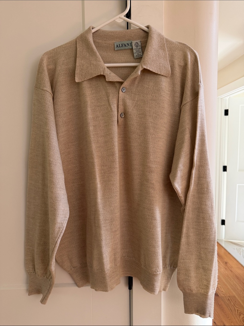 Alfani Men's Tan Collared Long-Sleeve Knit Polo
